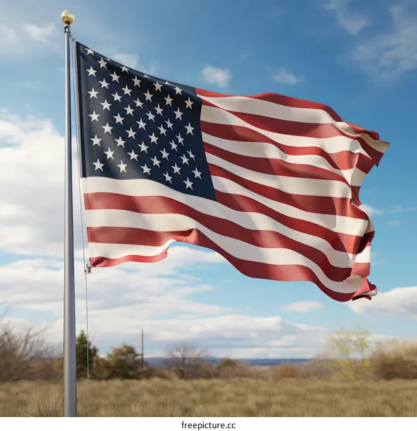 Waving American Flag in the Wind