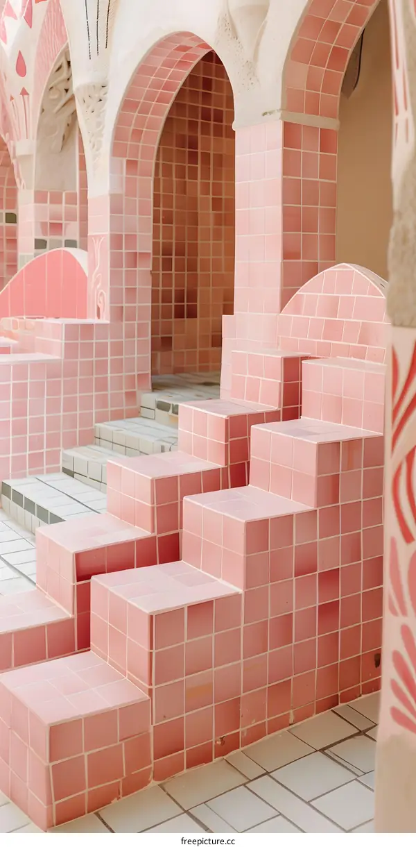 Pink Tile Archway Steps Interior Design