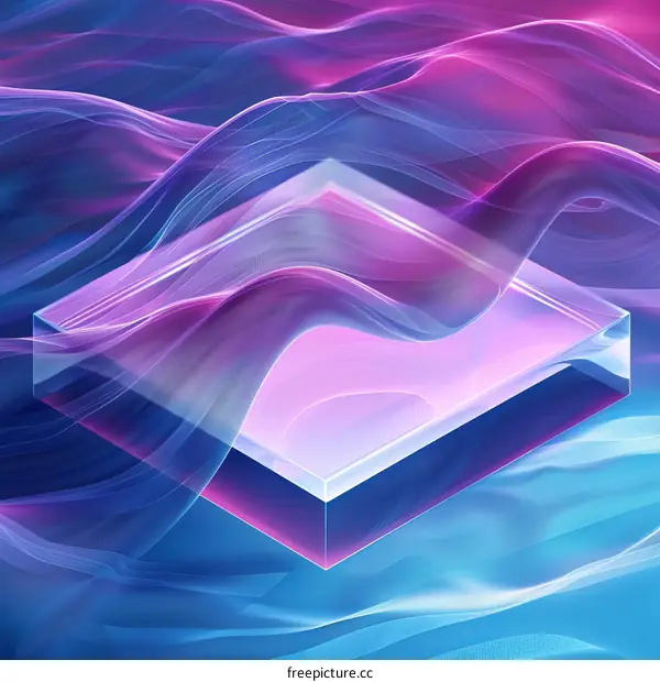 Wavy translucent geometric shape on a blue and purple background