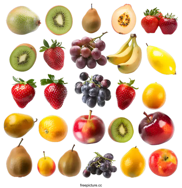[Transparent Background PNG]Fresh Fruit Collage Isolated On White Background