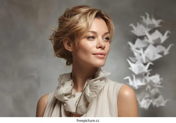 Elegant Woman in a Light Beige Dress