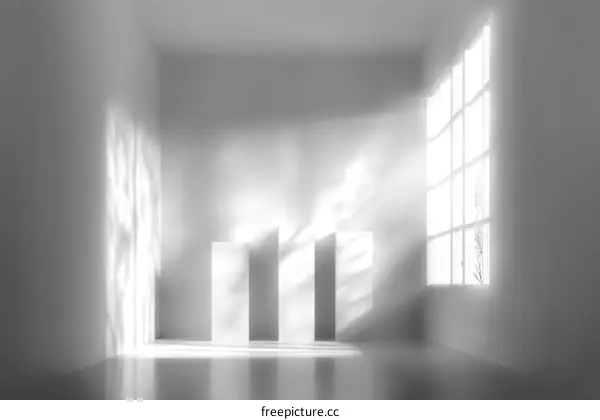 Empty White Room with Sunlight and Shadows