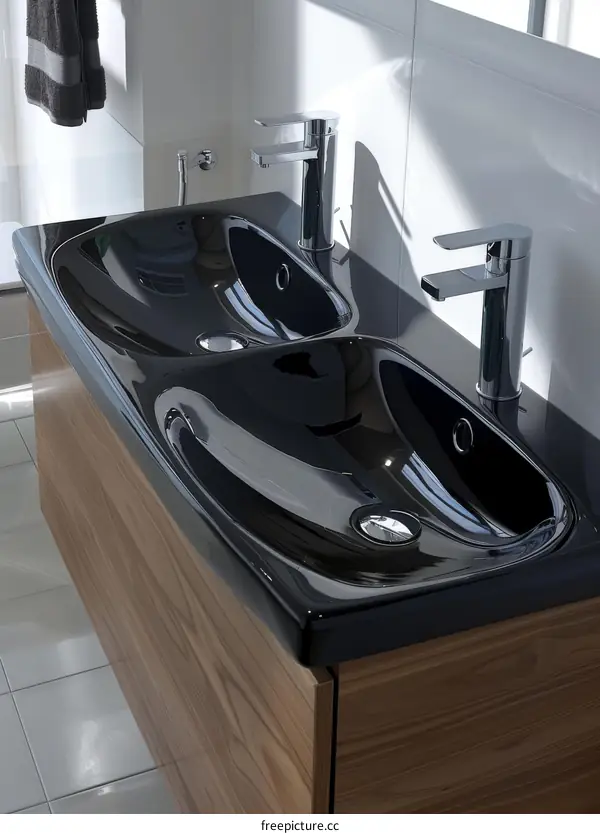 Modern Double Sink Bathroom Vanity with Wooden Cabinet