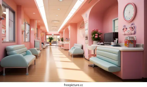Pastel Waiting Room with Blue and Pink Decor
