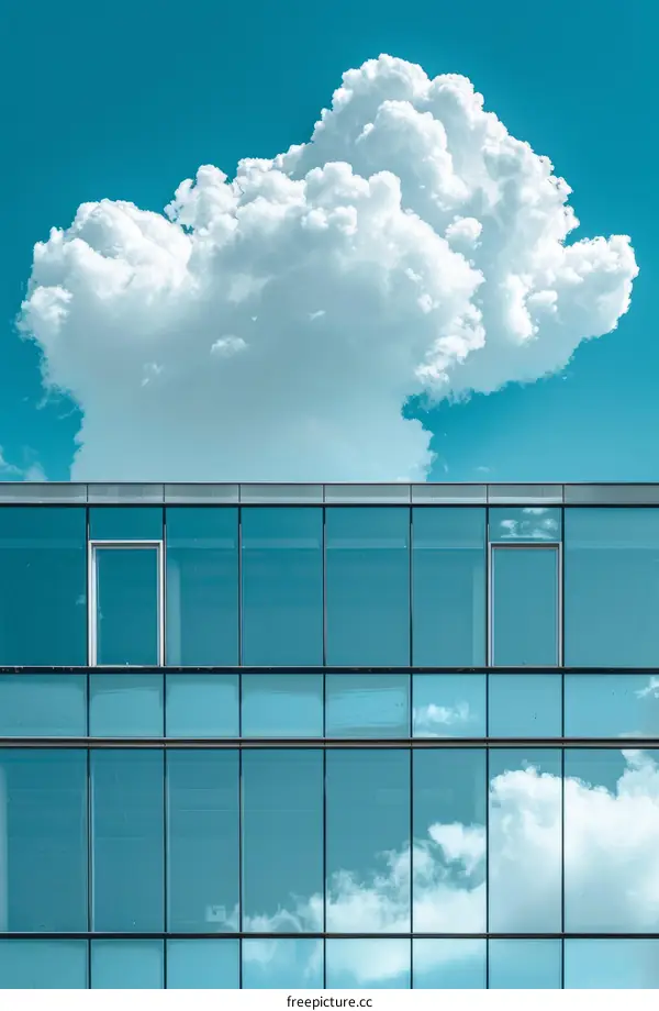 Glass Facade Building with Blue Sky and White Clouds