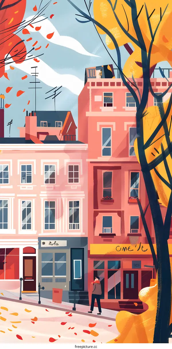 Autumn in London Street Illustration