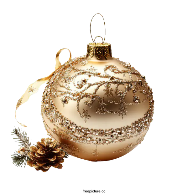 [Transparent Background PNG]Golden Christmas Ornament with Festive Decoration