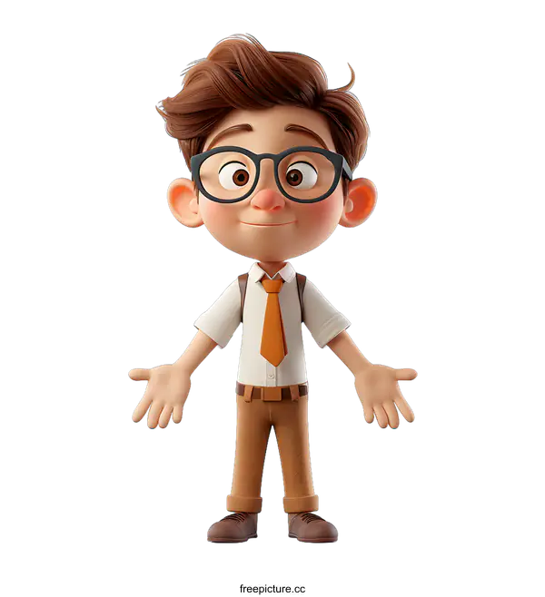 [Transparent Background PNG]3D Cartoon Boy Character With Glasses and Tie