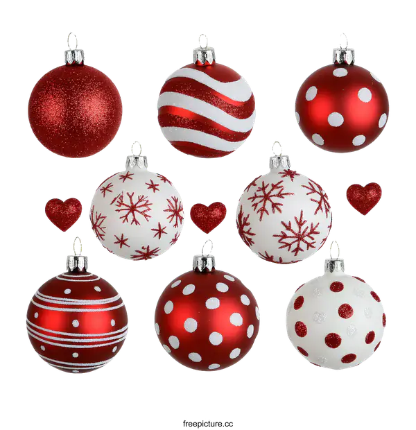 [Transparent Background PNG]Assorted Christmas Ornaments Red and White