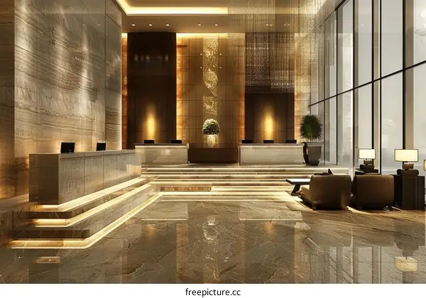 Luxury Hotel Lobby Interior Design Illustration