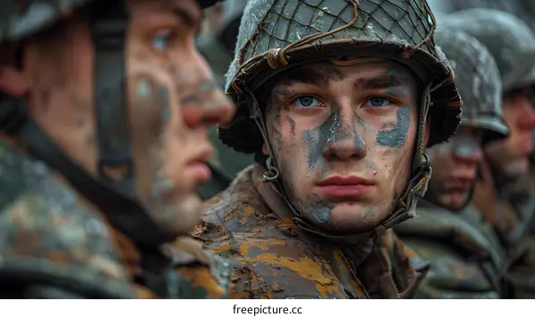 Close Up Portrait of a Soldier in Camouflage