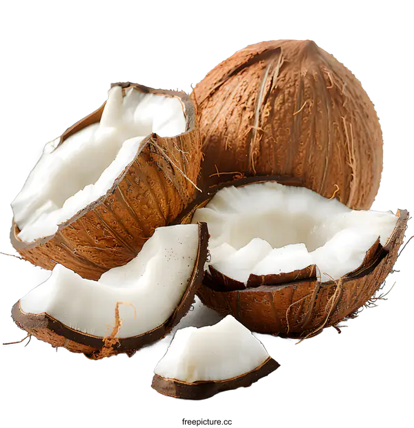 [Transparent Background PNG]Coconut pieces isolated on white background
