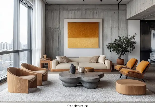 Modern Minimalist Living Room Design with Natural Wood Elements