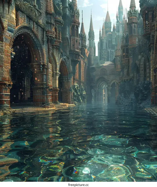 Submerged Medieval Cityscape Illustration