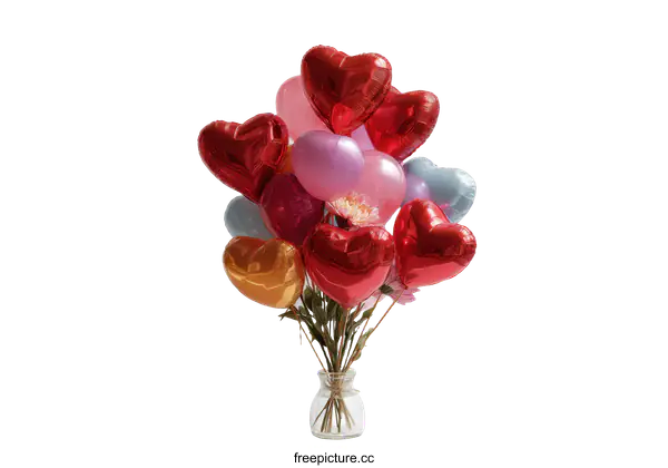[Transparent Background PNG]Heart-shaped Balloons Bouquet in a Glass Vase