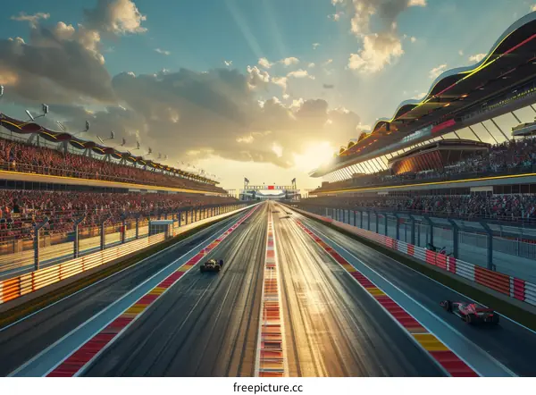 Formula One cars racing on a track