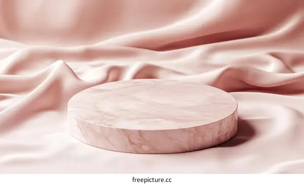 Pink Marble Podium Display on Silk Fabric Background