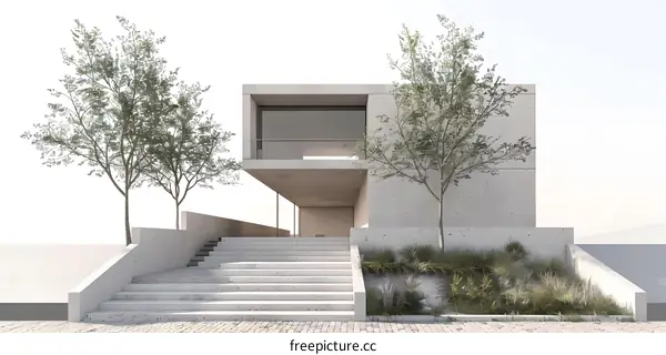 Modern Minimalist House Exterior Design with Concrete and Trees
