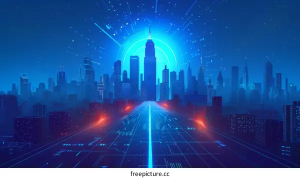 Blue and Purple Digital City Illustration