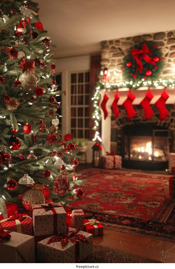 Cozy Christmas Living Room with Fireplace