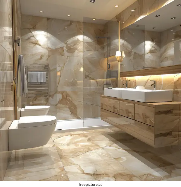 Luxury Modern Bathroom Design with Marble Effect Tiles