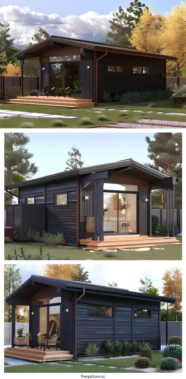 Modern Black Wooden Cabin House Design
