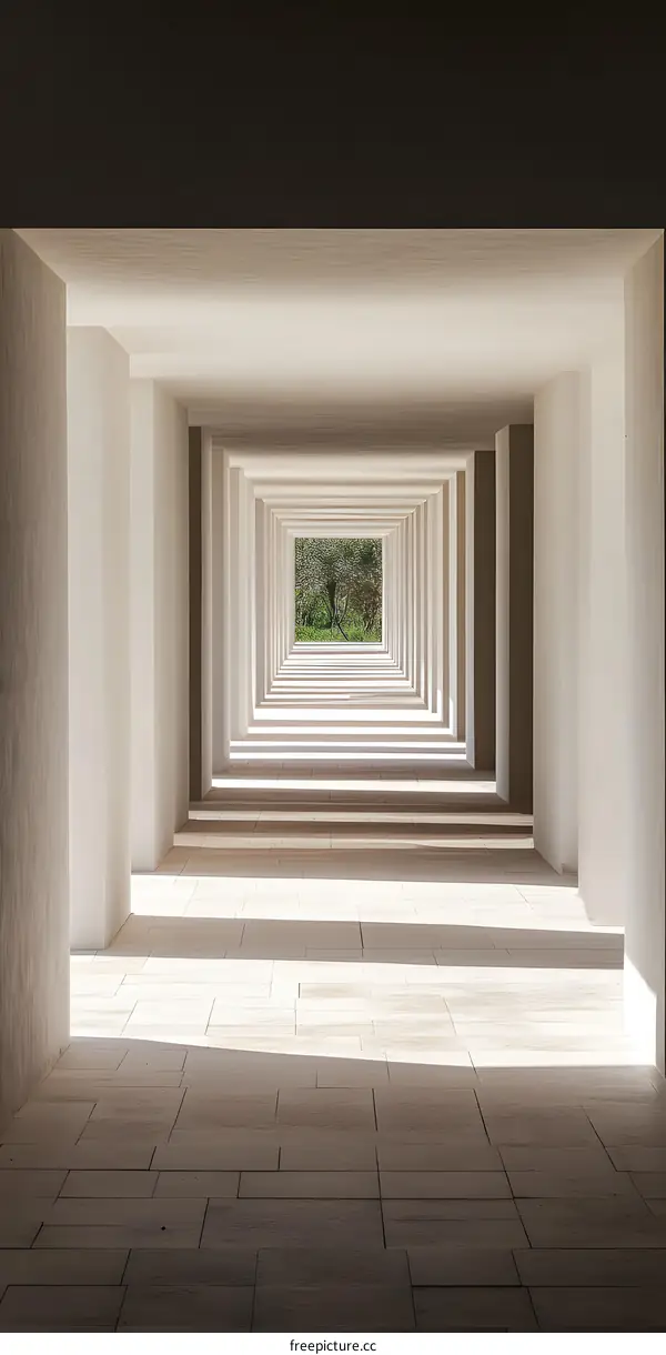 Modern Architectural Hallway with Light and Shadow
