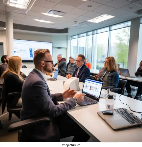 Group of people in a meeting room discussing ideas
