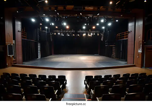 Empty Theater Stage with Seats