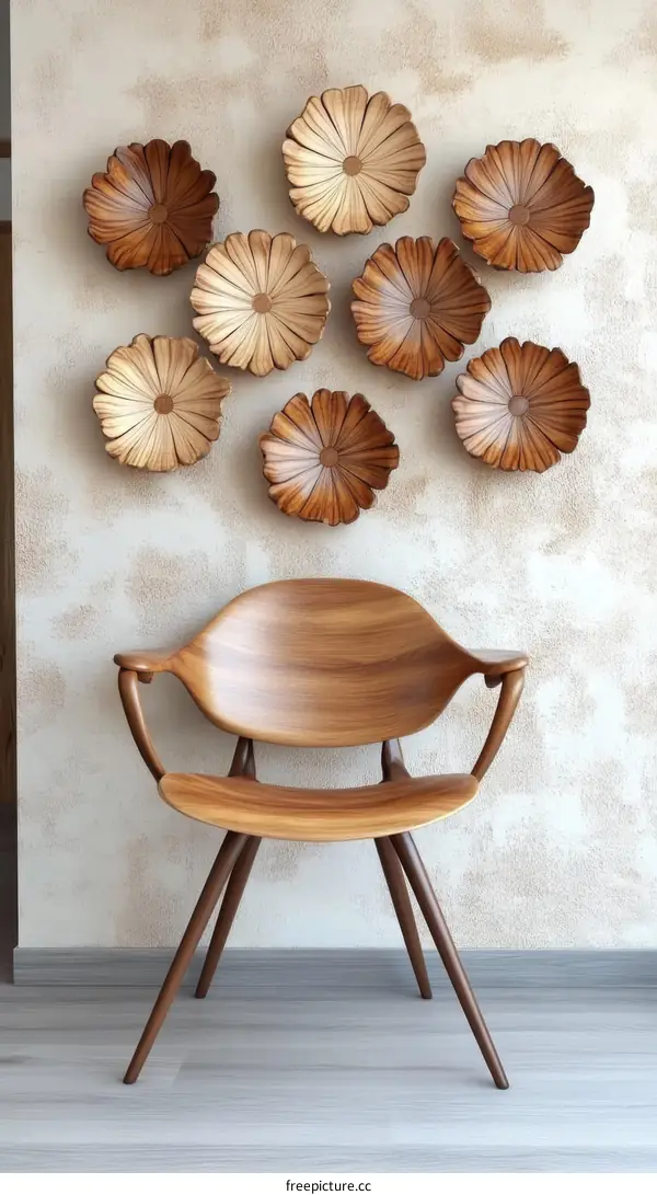 Wooden Flower Wall Decor with Modern Chair
