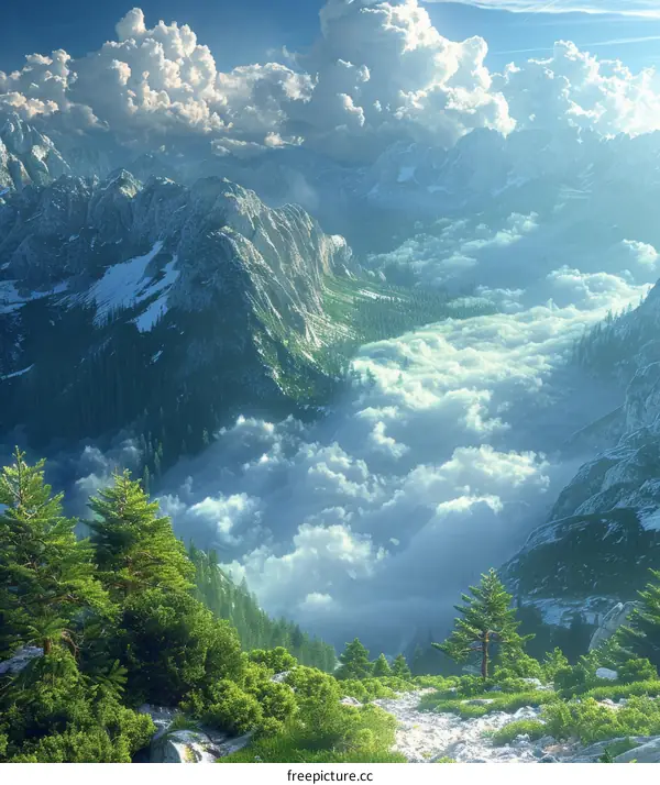 Majestic Mountain Scenery with Clouds