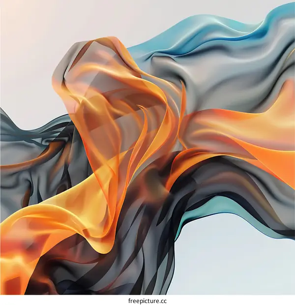 Abstract Flowing Fabric in Orange, Blue, and Black Colors