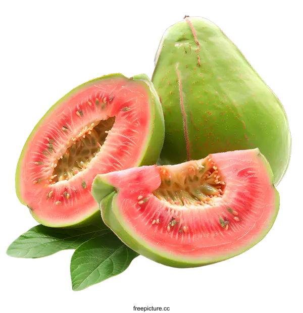 [Transparent Background PNG]Fresh red guava fruit with slices isolated on white background