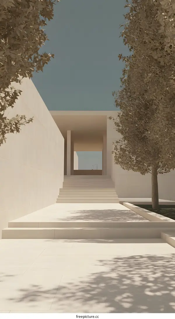 Minimalist Architecture with White Walls and Steps