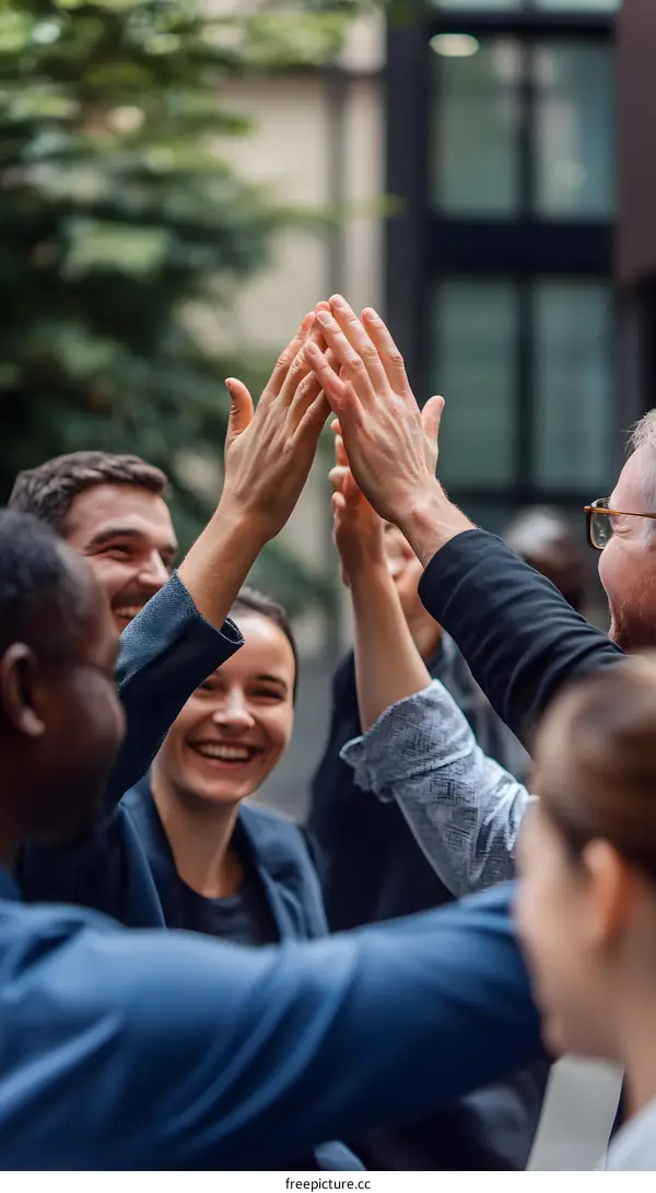 Diverse Group of People High Five In The City
