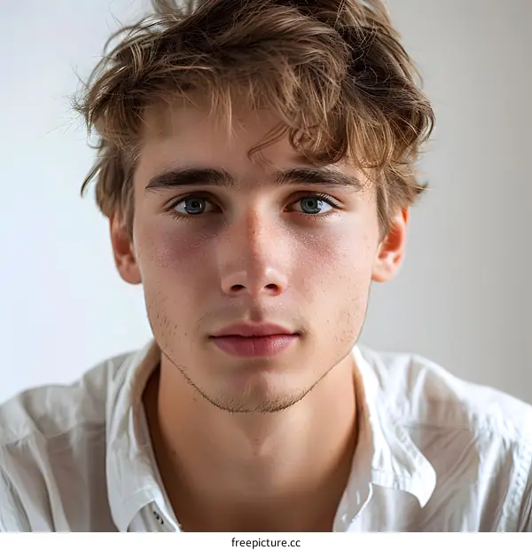 Close Up Portrait of a Young Man with Blue Eyes