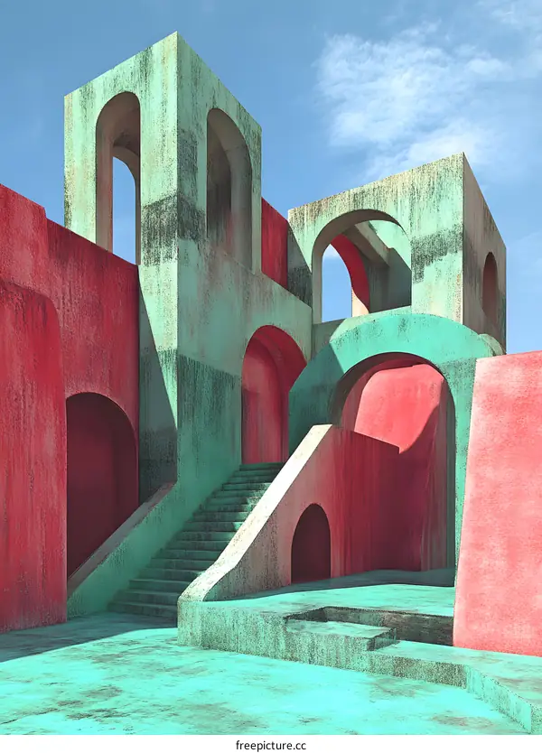 Abstract Architecture with Red and Green Walls