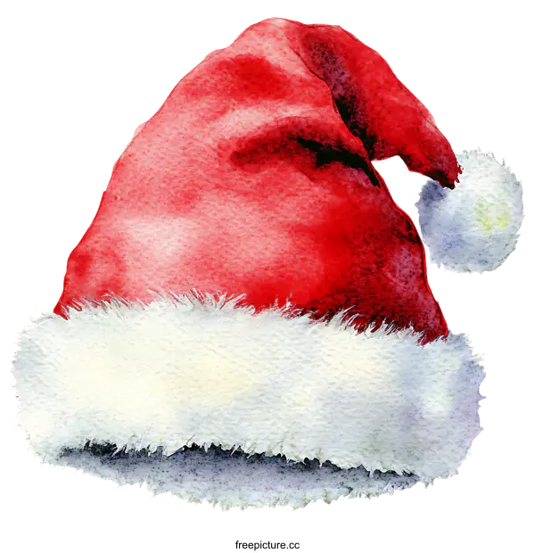 [Transparent Background PNG]Watercolor Illustration of a Christmas Santa Hat