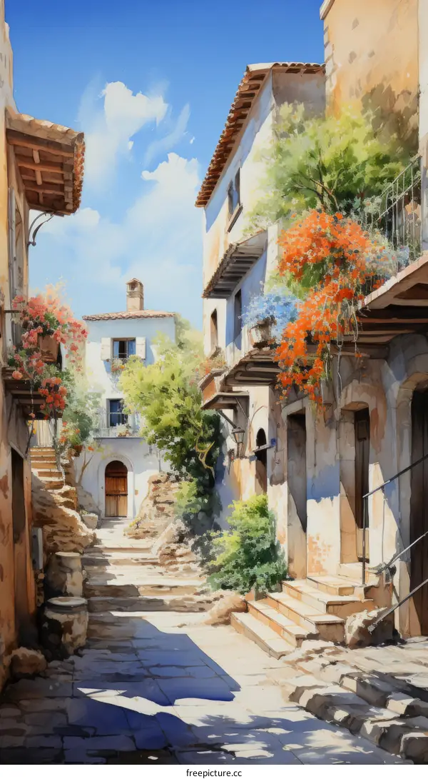 Charming Narrow Street in a Mediterranean Village