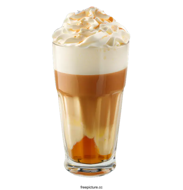 [Transparent Background PNG]Iced coffee with whipped cream and caramel syrup