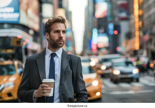 Young professional man walking in the city street