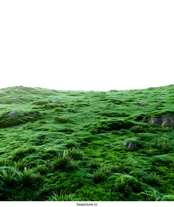 [Transparent Background PNG]Green Grass Field with Rocks Under Blue Sky