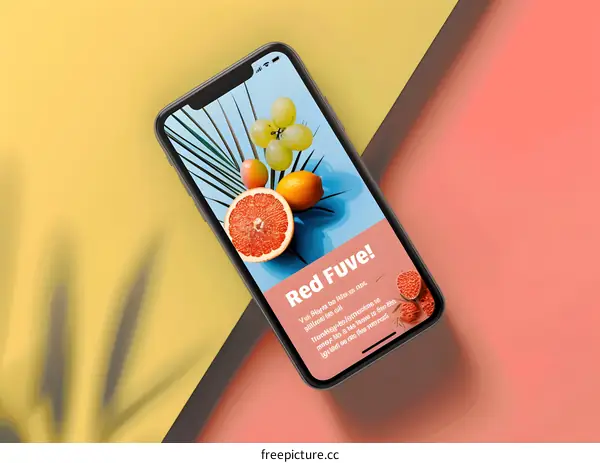 Fruit on a Smartphone Screen with a Red Background