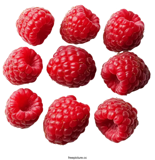 [Transparent Background PNG]Close-up View of Fresh Raspberries on White Background