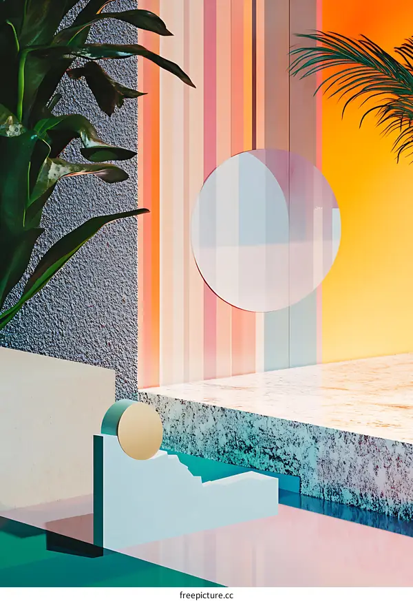 Abstract 3D Minimalist Geometric Shapes With Plant