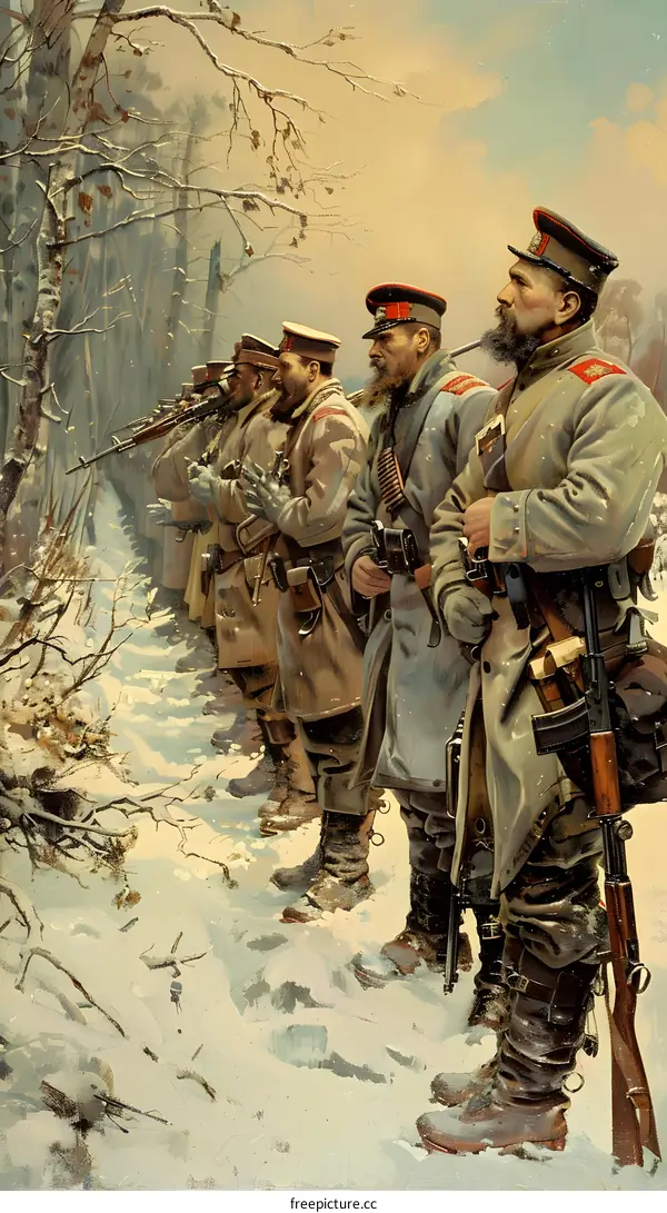 Russian soldiers in winter uniform during World War I