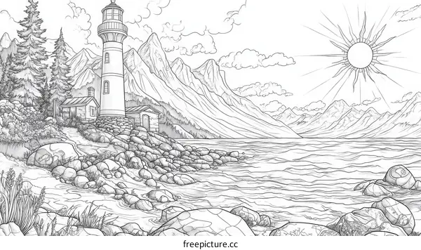 Coastal Lighthouse Landscape Illustration