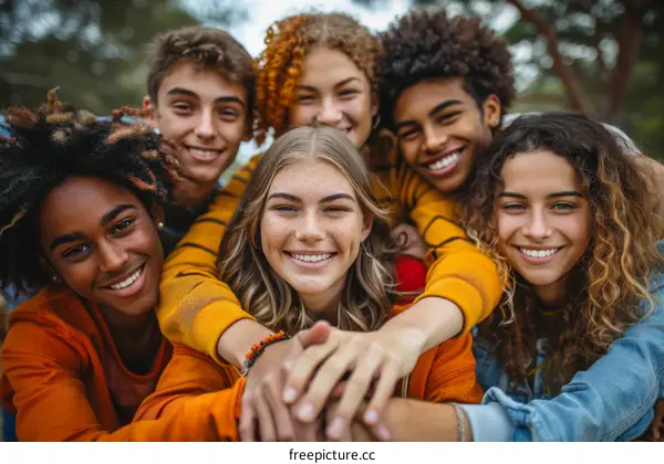 Portrait of a happy group of diverse teenagers