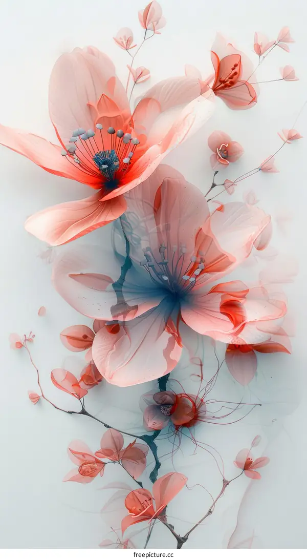 Pink flowers on a white background