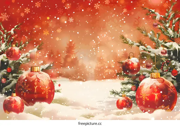 Christmas background with red and white ornaments